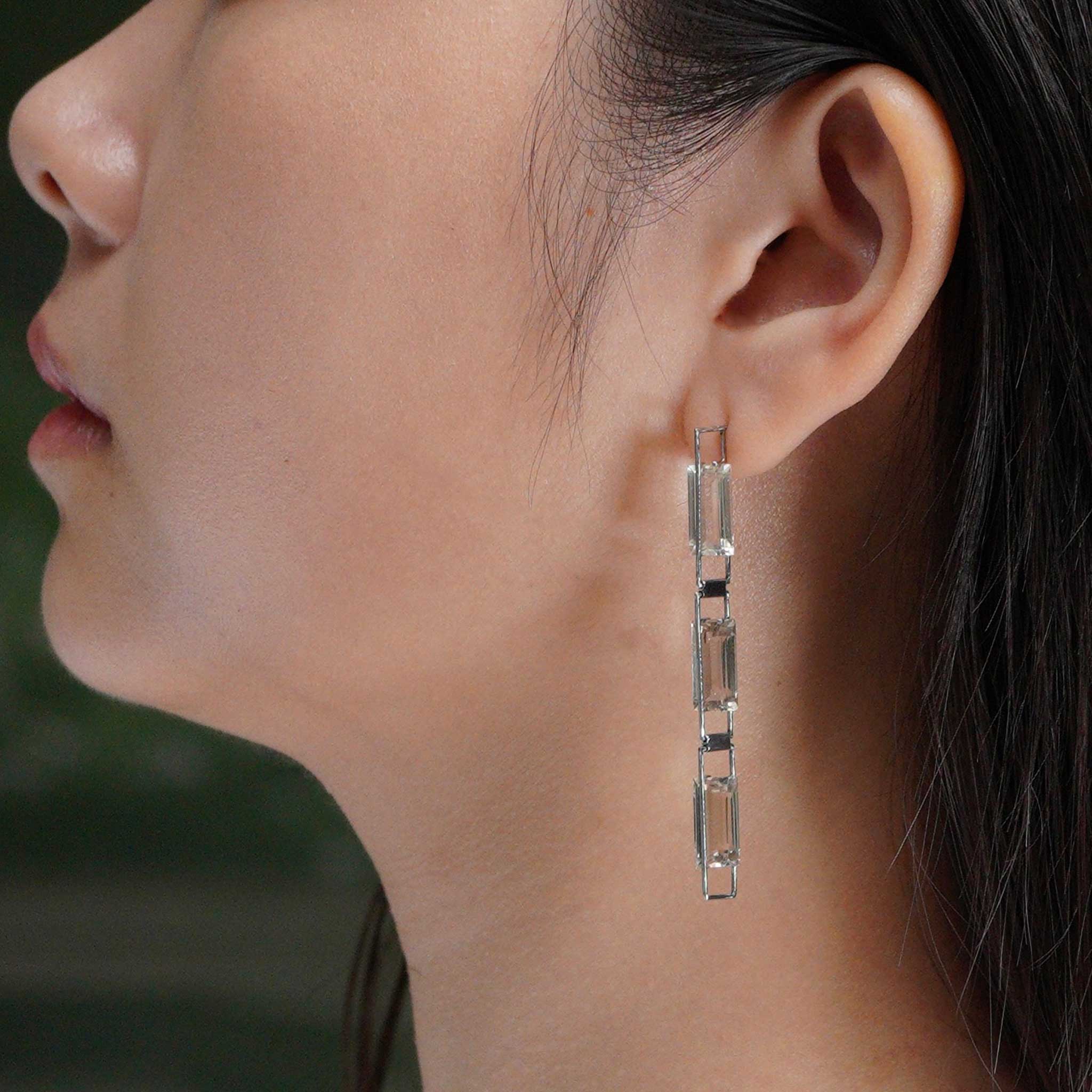 White Quartz and Stainless-Steel 3 Stories Earrings